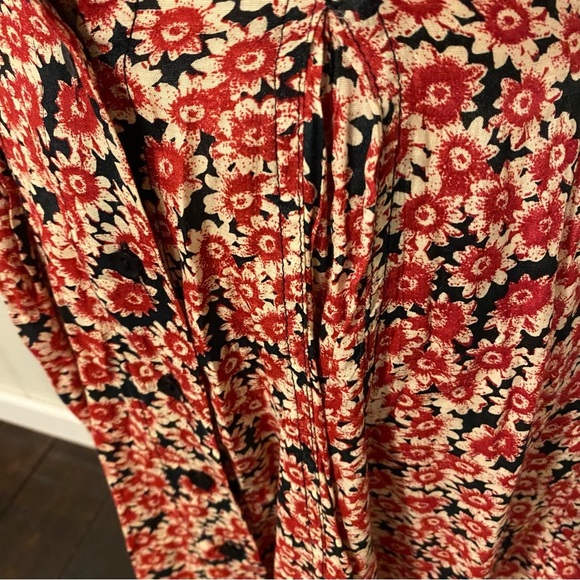 Free People Small Black Lace-up Mini Dress With Red Floral Pattern - Picture 15 of 16